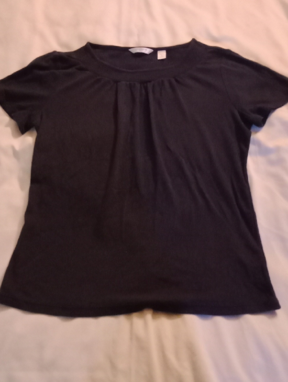 Liz Claiborne Black Short-Sleeve Gathered Neck Top